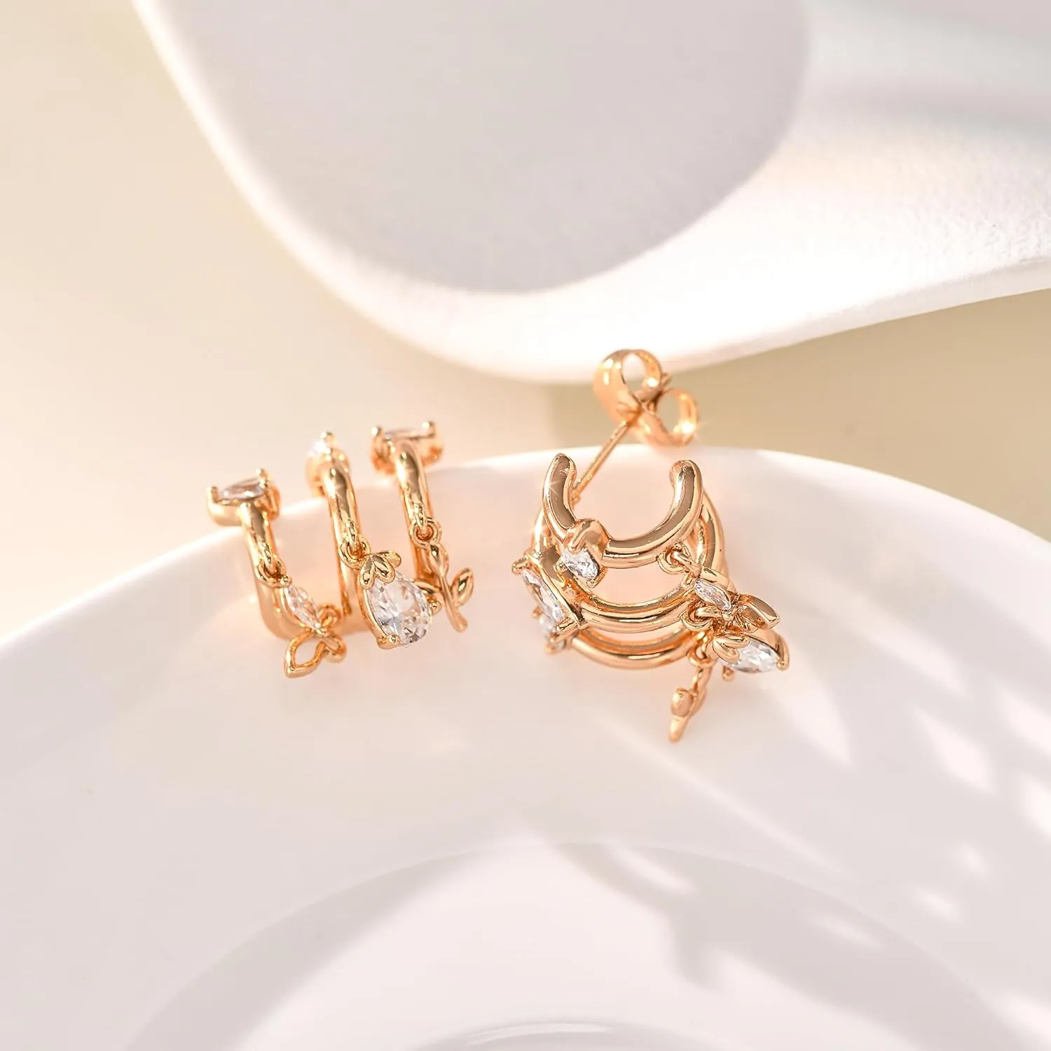 18K Gold Plated Cross Diamond Set Ball Pendant Hoop Earrings for Women, Fashion Diamond Pendant Gold Earrings, Delicate Hoop Earrings for Women