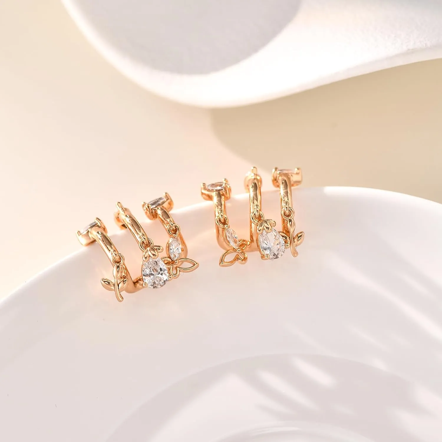 18K Gold Plated Cross Diamond Set Ball Pendant Hoop Earrings for Women, Fashion Diamond Pendant Gold Earrings, Delicate Hoop Earrings for Women
