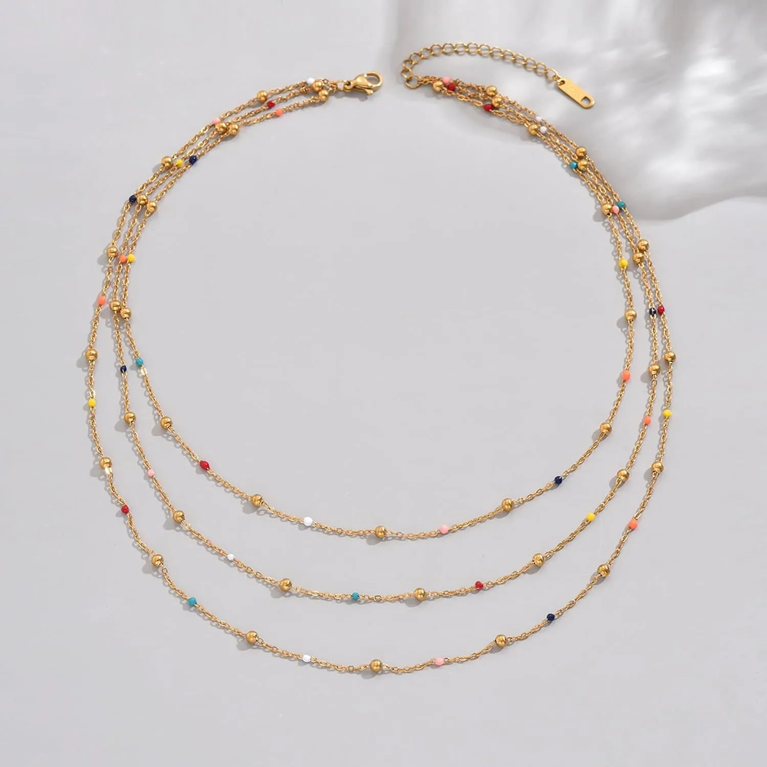 18K Gold Plated Layered Herringbone Necklaces for Women Dainty Layering Beaded Snake Chain Choker Moon Coin Pendant Necklace Trendy Stainless Steel Jewelry