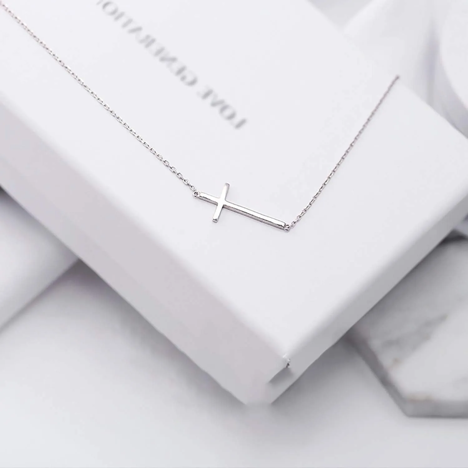18K Gold Plated Stainless Steel Sideways Cross Necklace Small Simple Cross Pendant Necklace Delicate Christian Necklace for Women