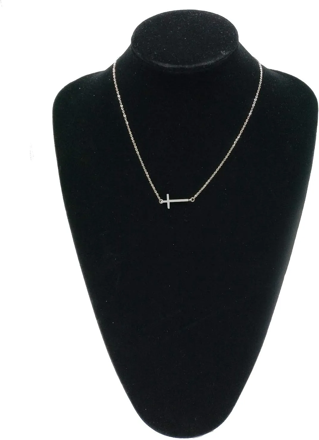 18K Gold Plated Stainless Steel Sideways Cross Necklace Small Simple Cross Pendant Necklace Delicate Christian Necklace for Women
