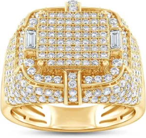 1.90 CT Baguette And Round Cut Lab Created Moissanite And Lab Grown Diamond Square Frame Anniversary Wedding Ring For Men's In 925 Sterling Silver 10K 14K Solid Gold (VVS1/1.90 Cttw)