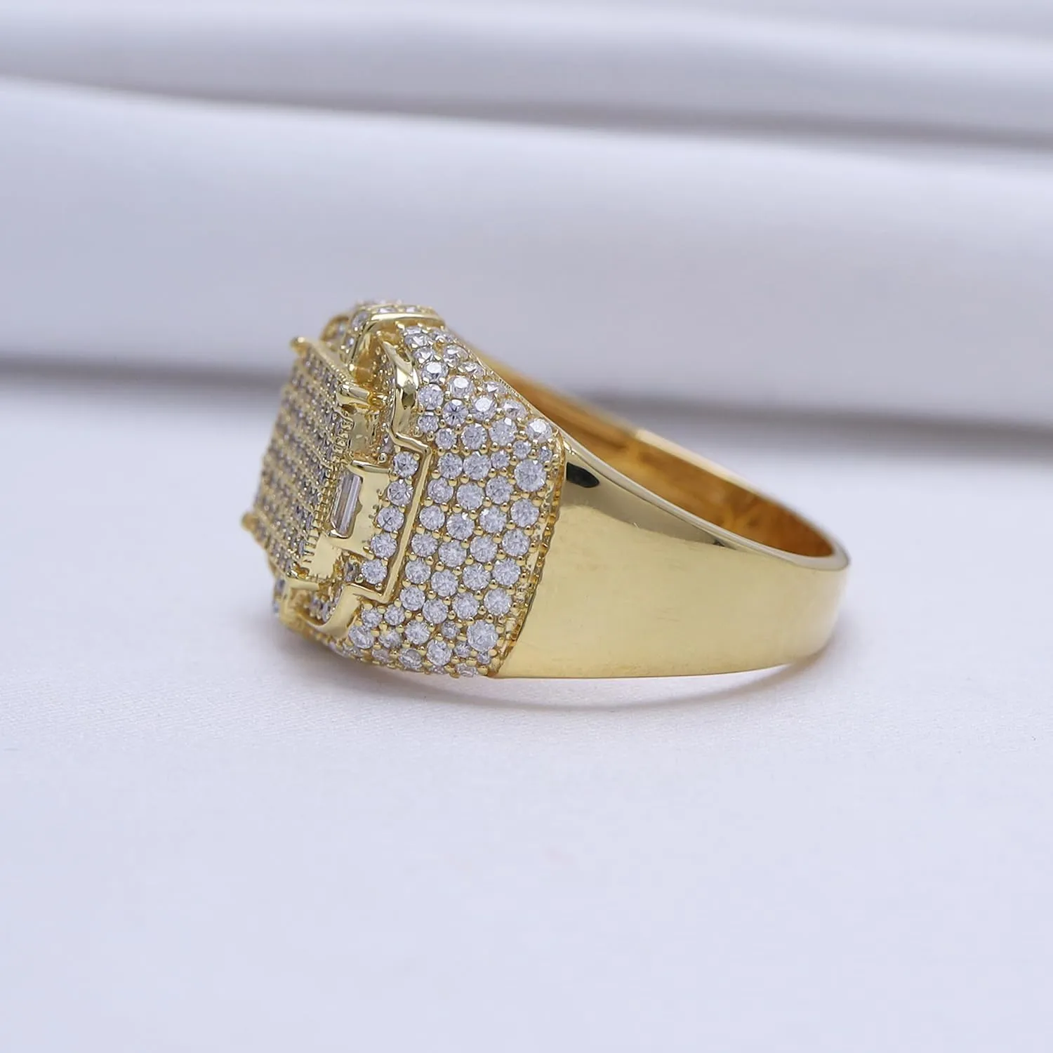 1.90 CT Baguette And Round Cut Lab Created Moissanite And Lab Grown Diamond Square Frame Anniversary Wedding Ring For Men's In 925 Sterling Silver 10K 14K Solid Gold (VVS1/1.90 Cttw)