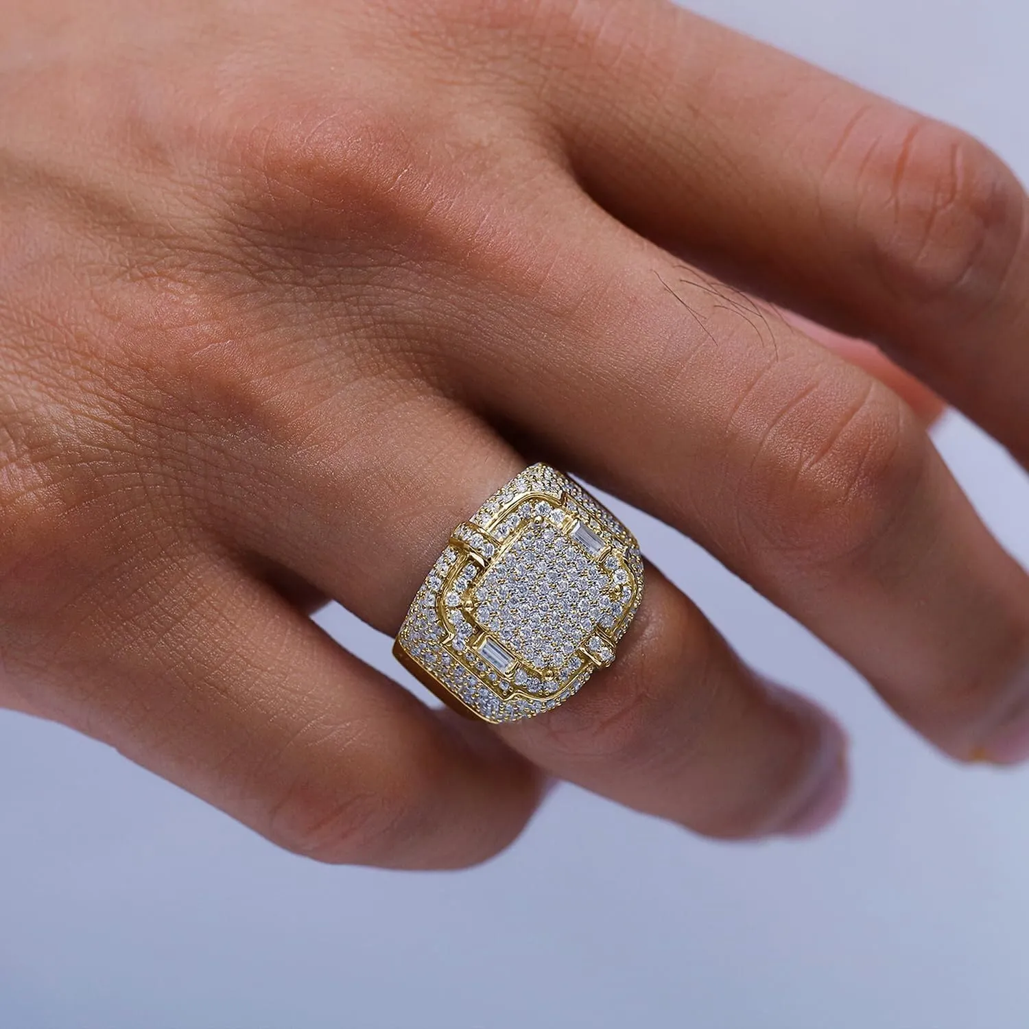 1.90 CT Baguette And Round Cut Lab Created Moissanite And Lab Grown Diamond Square Frame Anniversary Wedding Ring For Men's In 925 Sterling Silver 10K 14K Solid Gold (VVS1/1.90 Cttw)