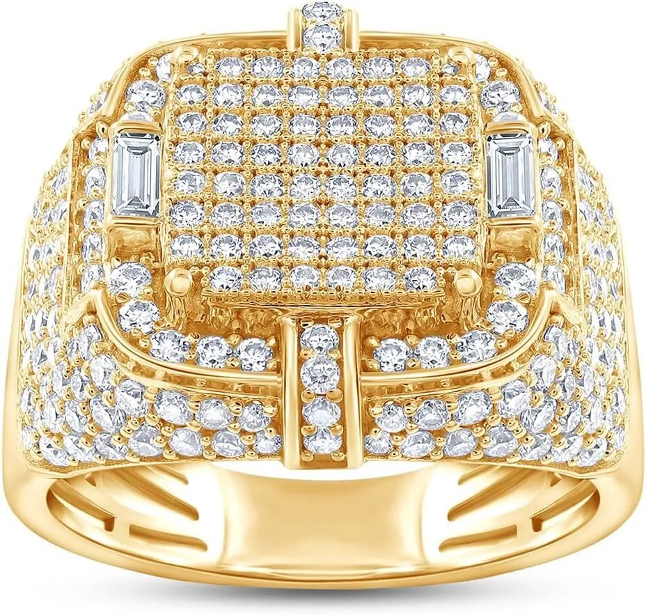 1.90 CT Baguette And Round Cut Lab Created Moissanite And Lab Grown Diamond Square Frame Anniversary Wedding Ring For Men's In 925 Sterling Silver 10K 14K Solid Gold (VVS1/1.90 Cttw)