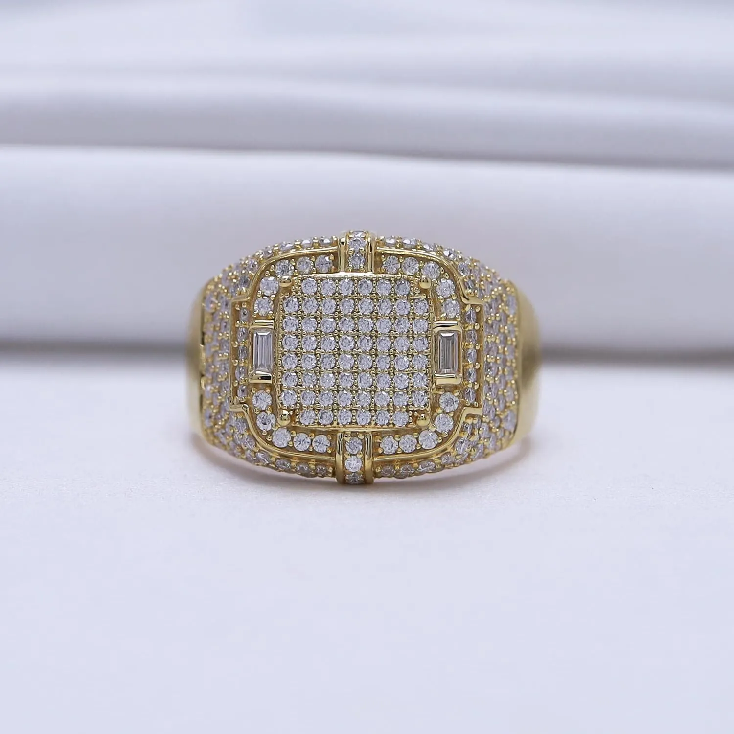 1.90 CT Baguette And Round Cut Lab Created Moissanite And Lab Grown Diamond Square Frame Anniversary Wedding Ring For Men's In 925 Sterling Silver 10K 14K Solid Gold (VVS1/1.90 Cttw)