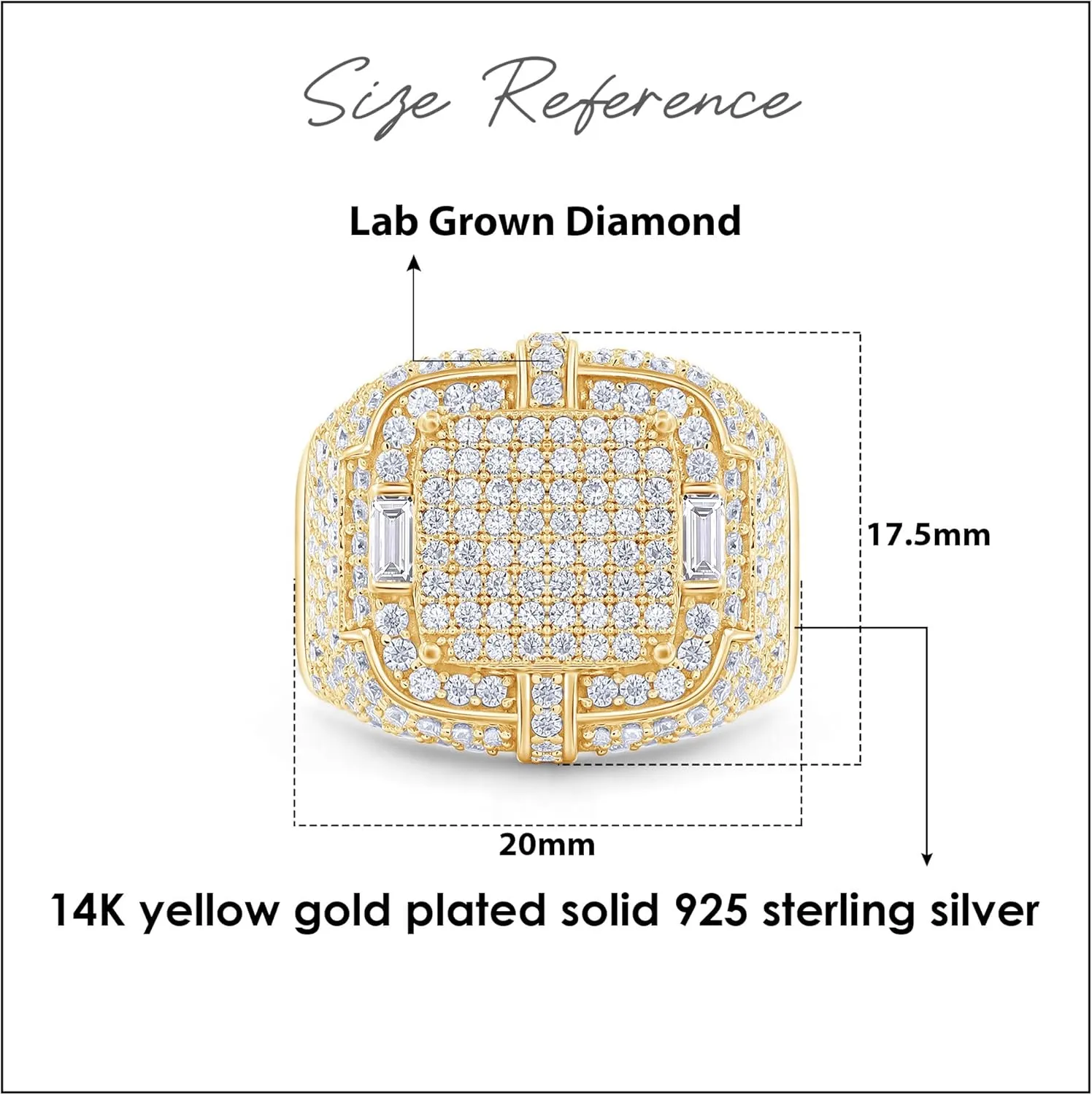1.90 CT Baguette And Round Cut Lab Created Moissanite And Lab Grown Diamond Square Frame Anniversary Wedding Ring For Men's In 925 Sterling Silver 10K 14K Solid Gold (VVS1/1.90 Cttw)