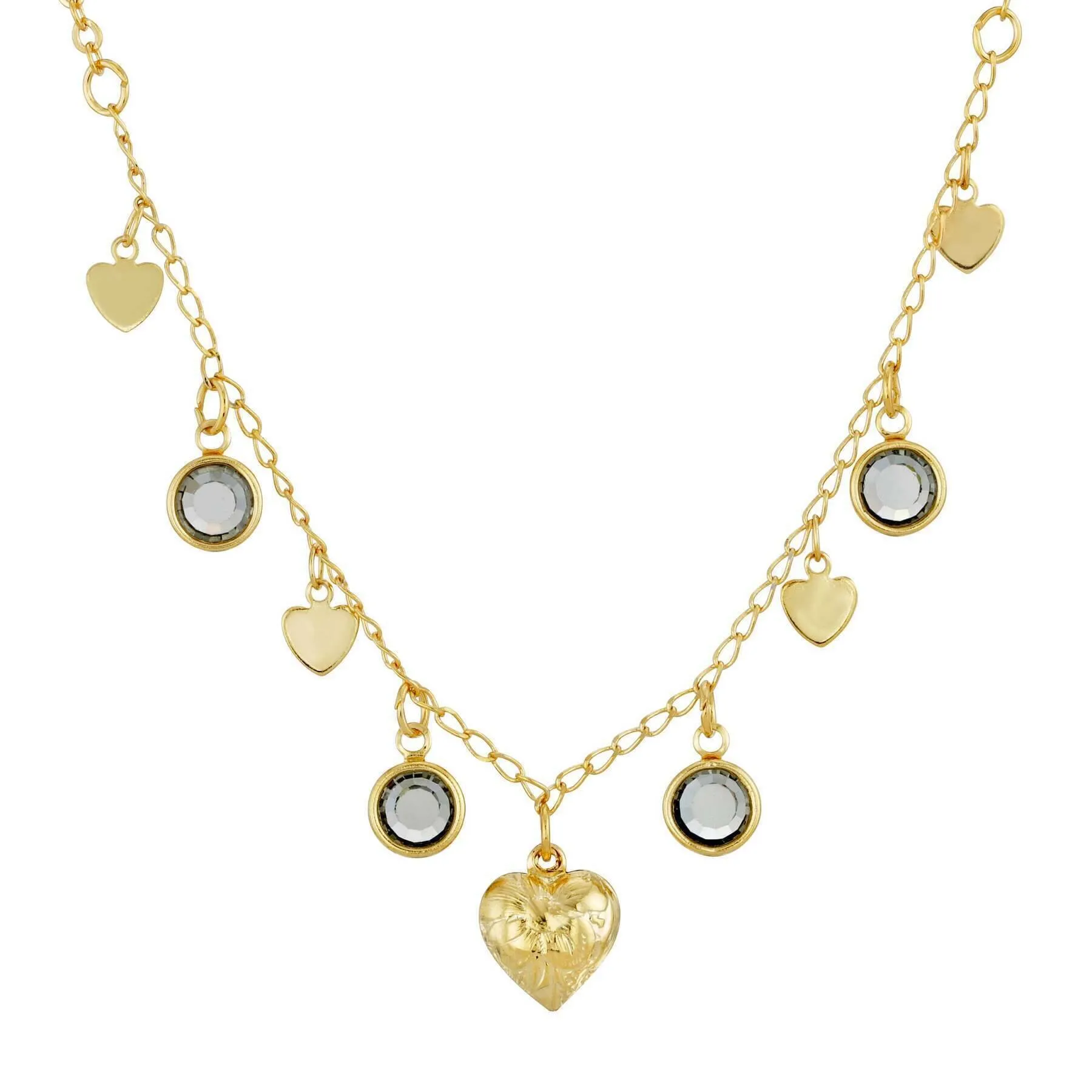 1928 Jewelry Diamond Channel Austrian Crystal Stones with Hearts Drop Necklace 16"   3" Extender