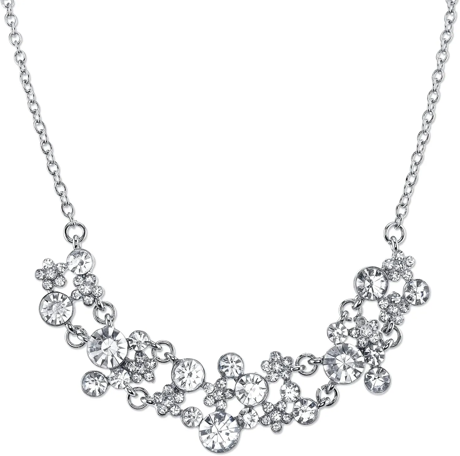 1928 Jewelry Silver-Tone Clear Crystal Cluster Necklace For Women 16"