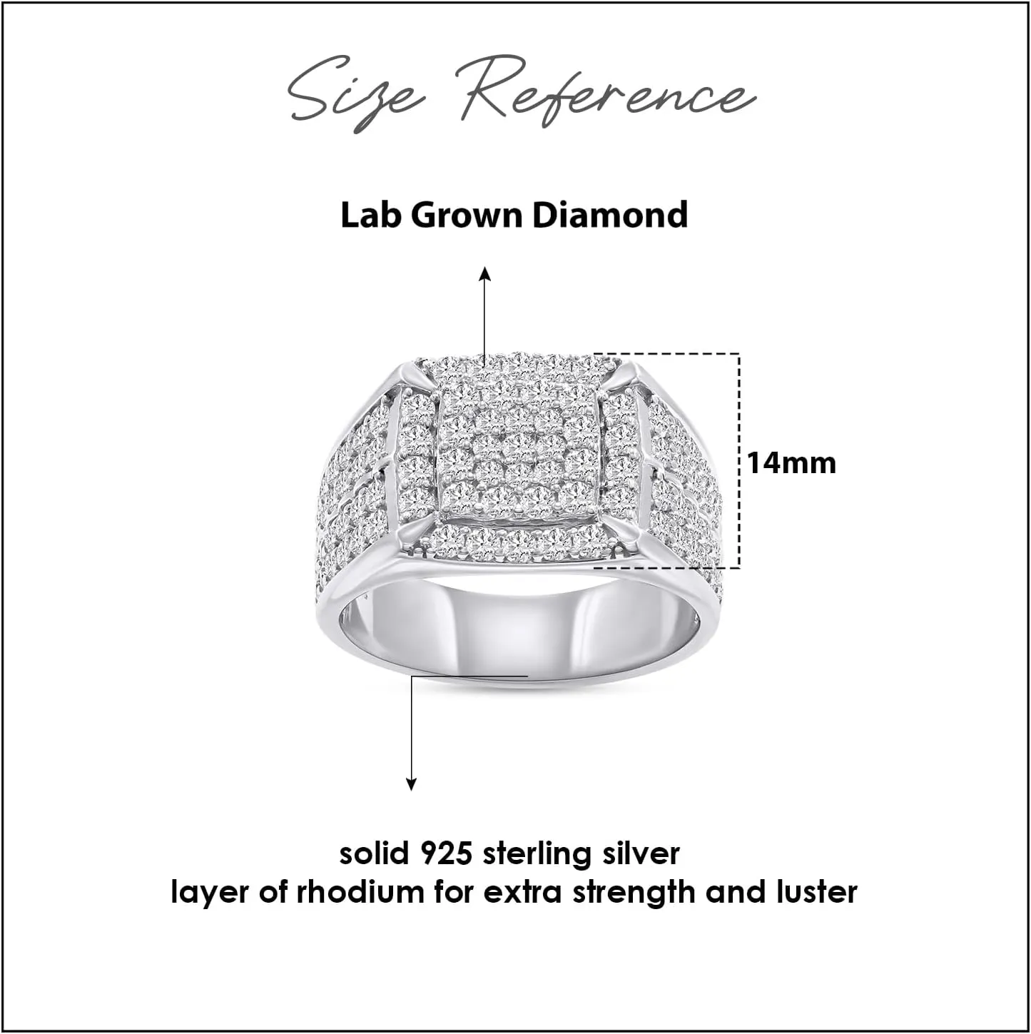 2 1/10 Carat Round Cut Lab Created Moissanite Men's Square Frame Anniversary Wedding Band Ring In 925 Sterling Silver 10K&14K Solid Gold Jewelry Gift For Men (Clarity : VVS1, 2.10 Cttw)