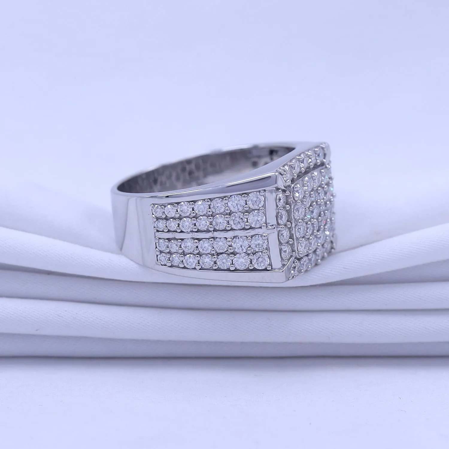 2 1/10 Carat Round Cut Lab Created Moissanite Men's Square Frame Anniversary Wedding Band Ring In 925 Sterling Silver 10K&14K Solid Gold Jewelry Gift For Men (Clarity : VVS1, 2.10 Cttw)