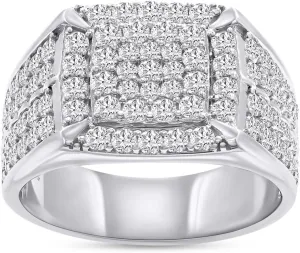 2 1/10 Carat Round Cut Lab Created Moissanite Men's Square Frame Anniversary Wedding Band Ring In 925 Sterling Silver 10K&14K Solid Gold Jewelry Gift For Men (Clarity : VVS1, 2.10 Cttw)