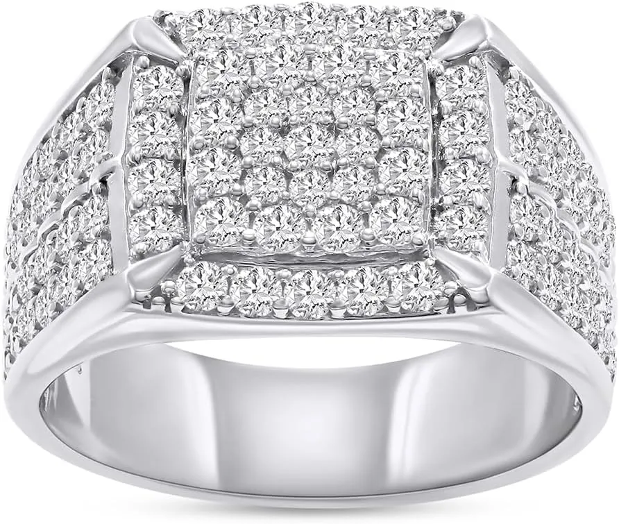 2 1/10 Carat Round Cut Lab Created Moissanite Men's Square Frame Anniversary Wedding Band Ring In 925 Sterling Silver 10K&14K Solid Gold Jewelry Gift For Men (Clarity : VVS1, 2.10 Cttw)