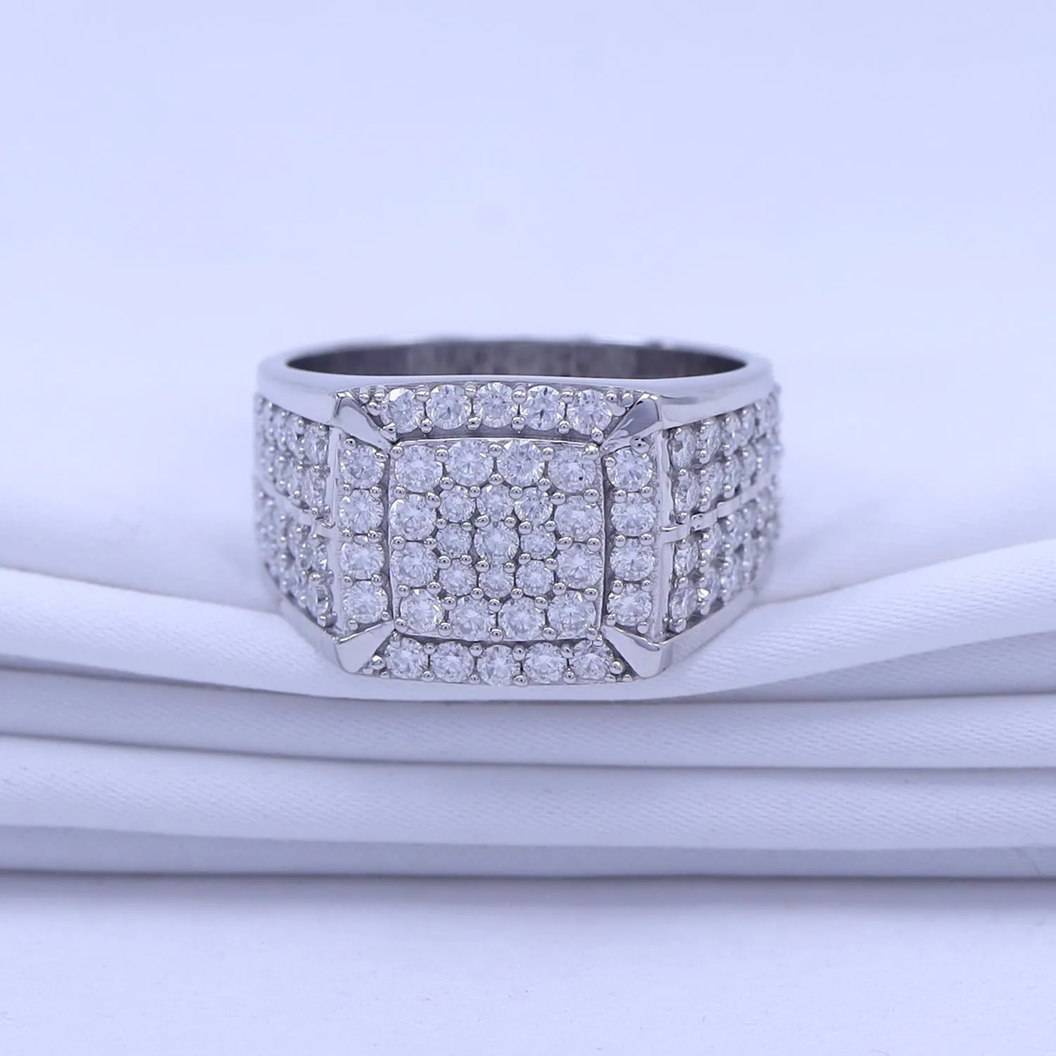 2 1/10 Carat Round Cut Lab Created Moissanite Men's Square Frame Anniversary Wedding Band Ring In 925 Sterling Silver 10K&14K Solid Gold Jewelry Gift For Men (Clarity : VVS1, 2.10 Cttw)
