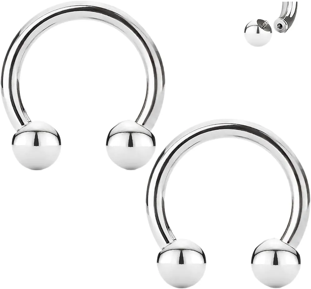 2 Pc Internal Threaded Horseshoe Nose Lip Septum Tongue Ring Piercing 14G 12 mm Body Unique Jewelry Delicate Design Piercing Steel Surgical For Women