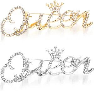 2 Pcs Queen Crown Brooch Pins for Women Girls Rhinestone Queen Brooches Pin Gold Silver Fahion Bling Crystal Lapel Pin Decorative Pins for Clothing Dress Bridal Wedding Party Birthday
