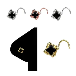 20 Gauge Womens Straight Bone Flower Nose Ring 14K Yellow Gold 3mm Black Stone Nose Stud
