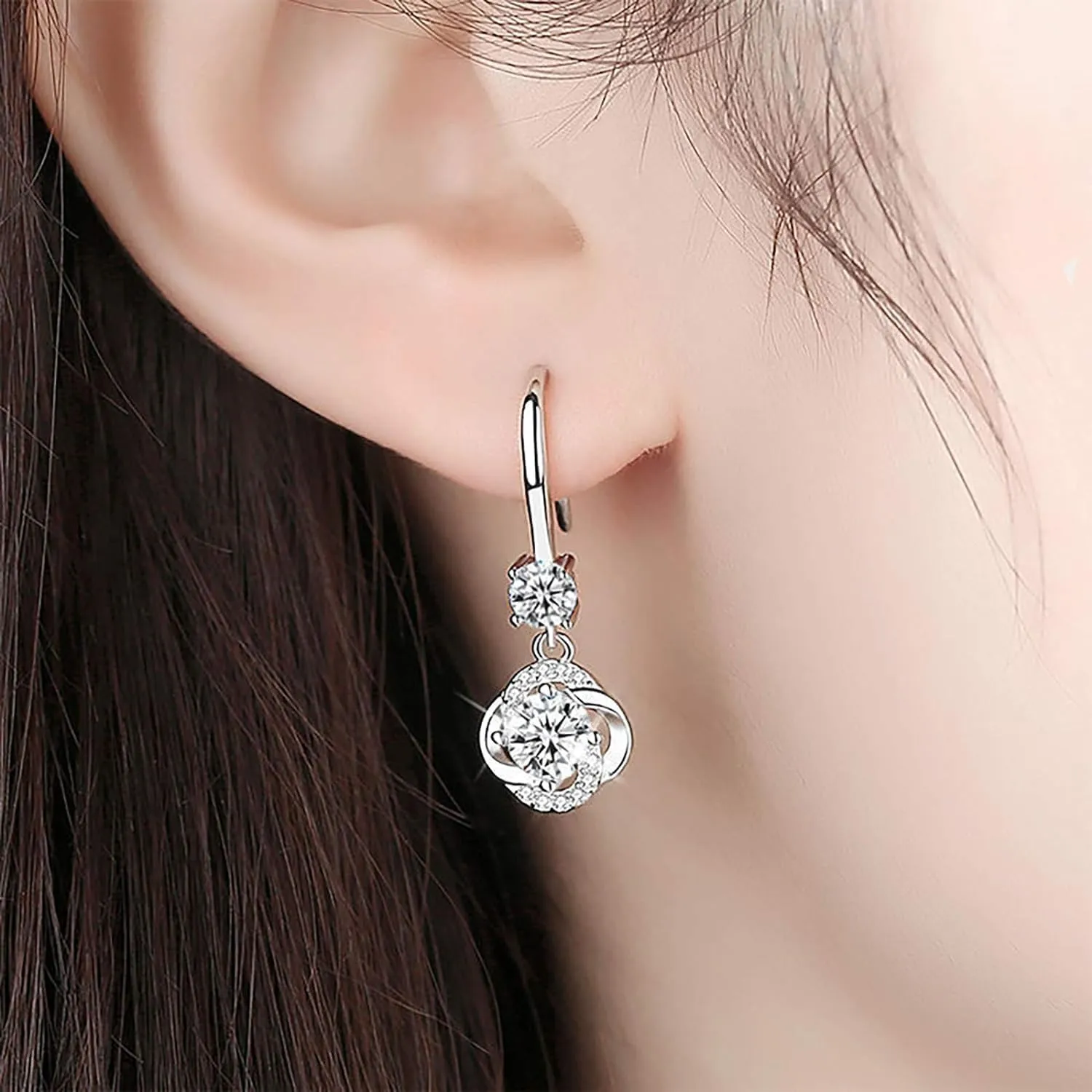 2023 New Diamond-Studded Creative Earrings, Elegant Temperament Long Four-Leaf Earrings Pendant Jewelry Birthday Gifts for Women Girls
