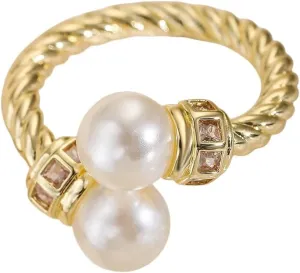 2025 Fashion Gold Color Cz Imitation Pearl Jewelry Delicate Open Design Wedding Rings For Elegant Women