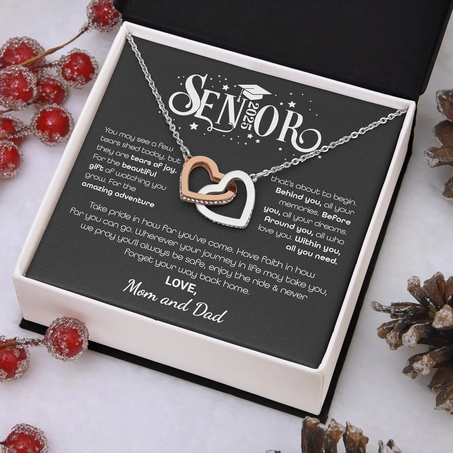2025 Graduation Necklace For Daughter From Mom Dad, High School College Senior Jewelry For Daughter With Heartfelt Message Card, Congratulations Class Of 2025 Love Knot Necklace For Her#0