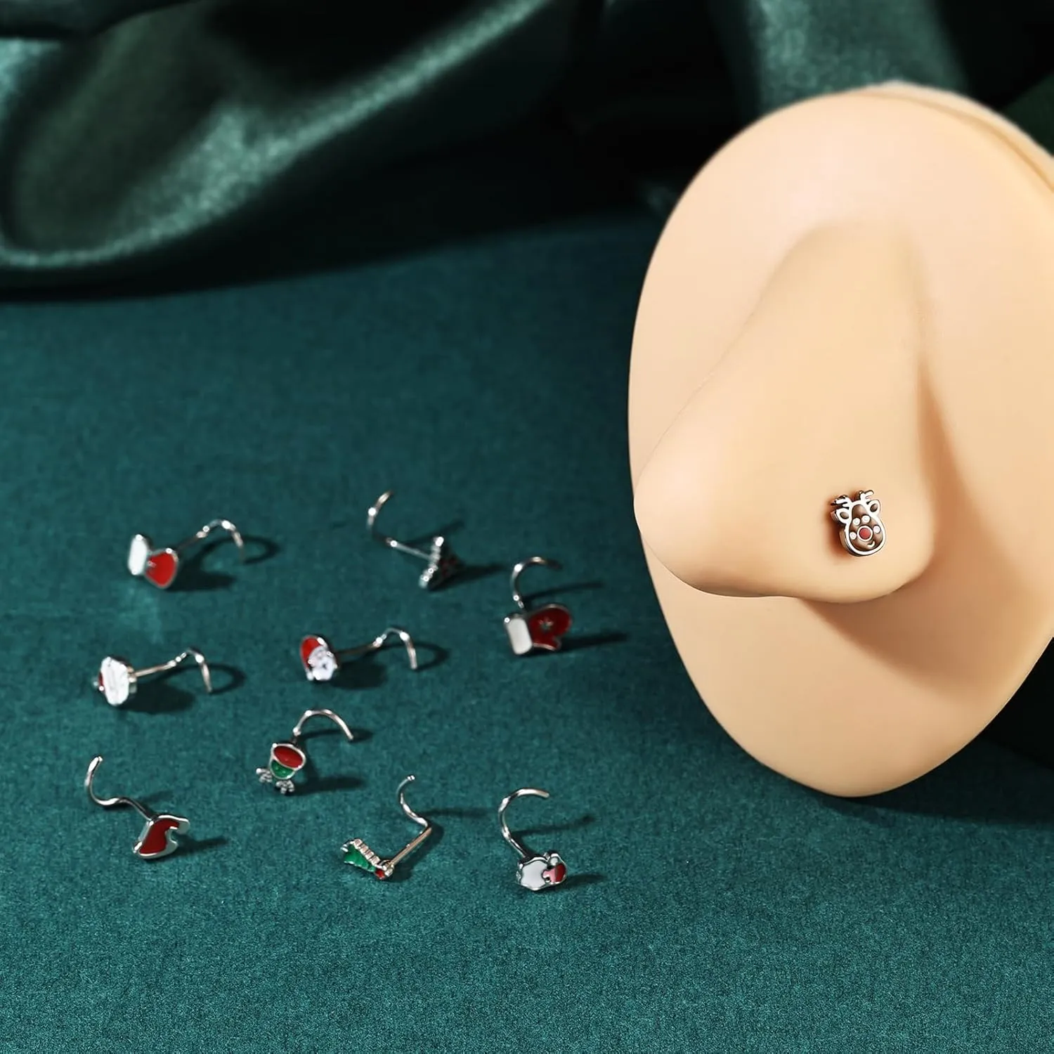 20G Nose Studs, Christmas Elements Nose Ring Studs L-Shaped, 316L Stainless Steel Nose Piercing Jewelry, Nostril Daith Tragus Piercing Jewelry for Women and Men