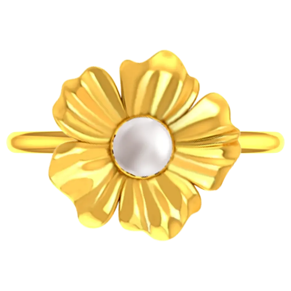 22k Gold Ring With A Five-petal Floral Design And A Pearl Centre