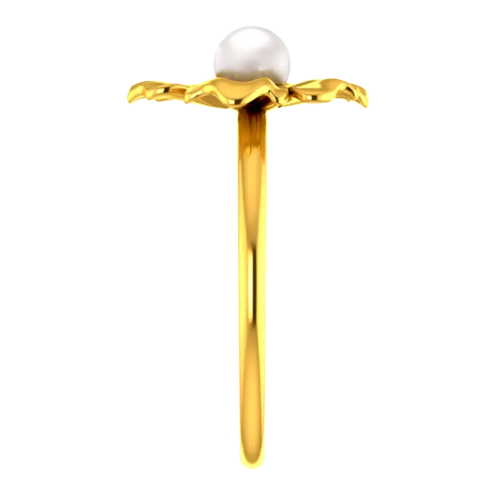 22k Gold Ring With A Five-petal Floral Design And A Pearl Centre