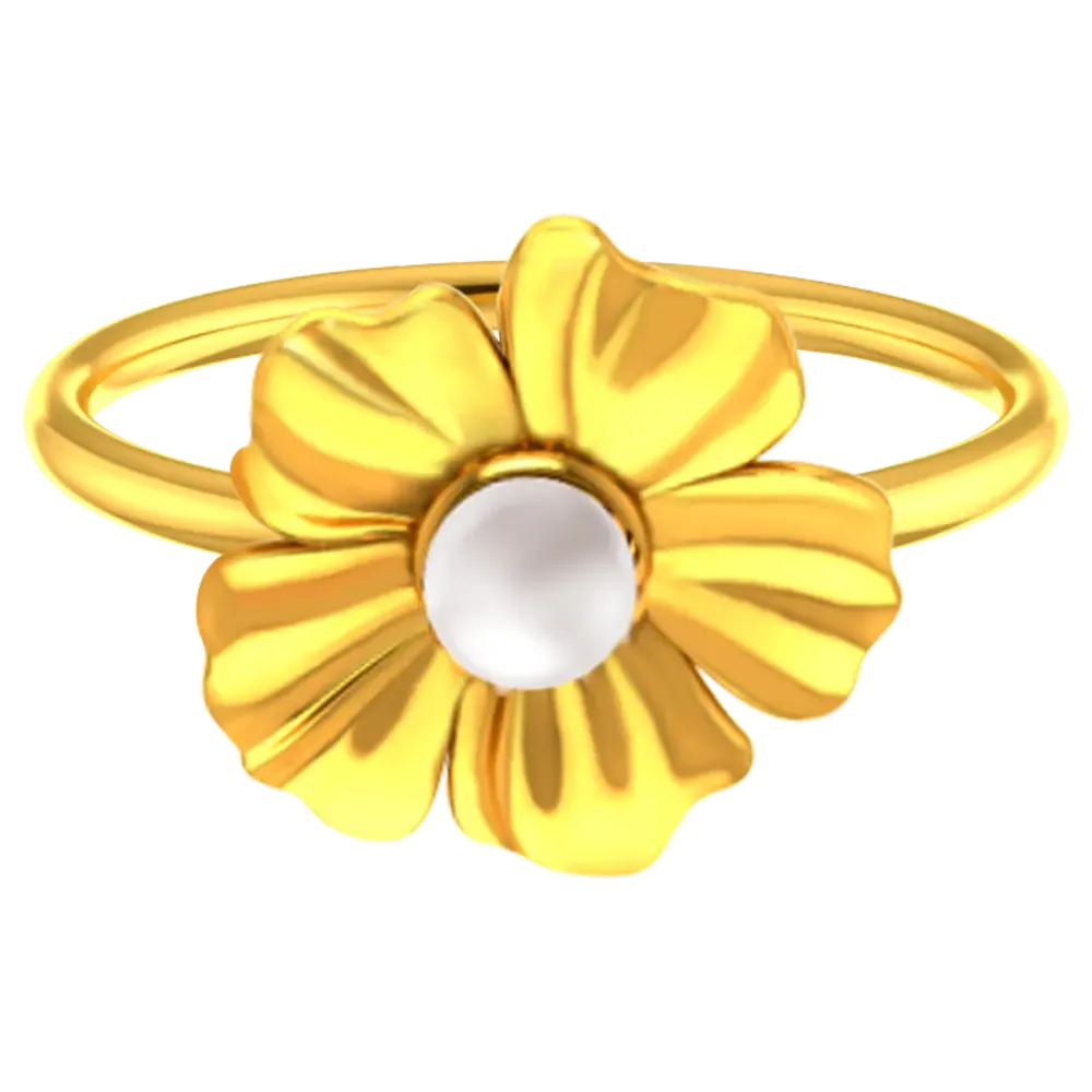 22k Gold Ring With A Five-petal Floral Design And A Pearl Centre