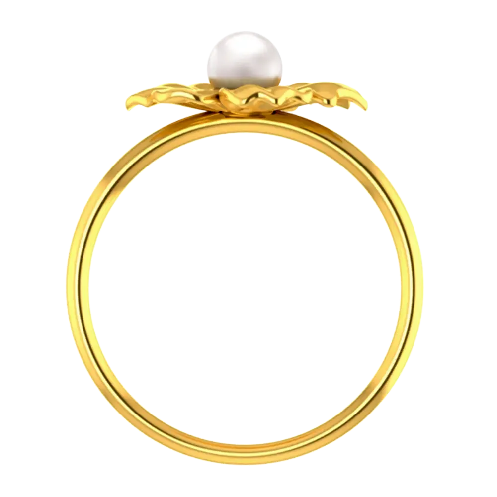 22k Gold Ring With A Five-petal Floral Design And A Pearl Centre