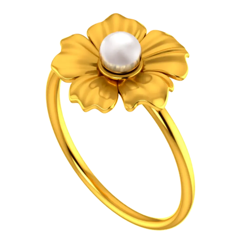 22k Gold Ring With A Five-petal Floral Design And A Pearl Centre
