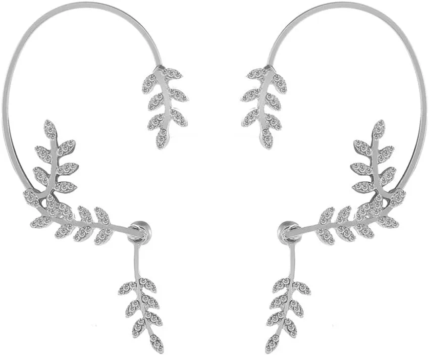 2PCS Butterfly Earring for Women Elegant Clip Non Pierced Earring Long Bead Tassel Earring Ear Wrap Cuff Dangle Fairy Elf Earring