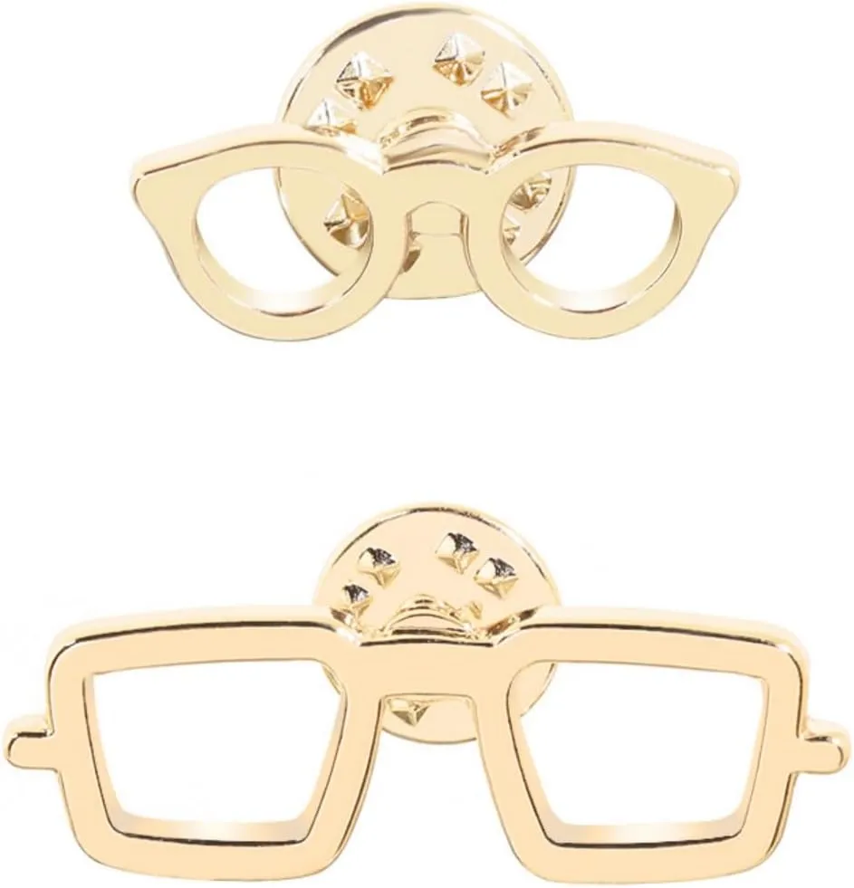 2pcs Cute Eyeglasses Frame Brooches for Women Unisex Golden Eyewear Shaped Lapel Pins Iniature Badge Dress Suit Collar Accessories Crafts Holiday Birthday Jewelry Chic Gift
