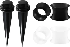 3 Pairs Black Acrylic 0g Gauge 8mm Taper Expander White Silicone Double Flare flesh Tunnel Piercing Ear Stretcher Plug BG6301
