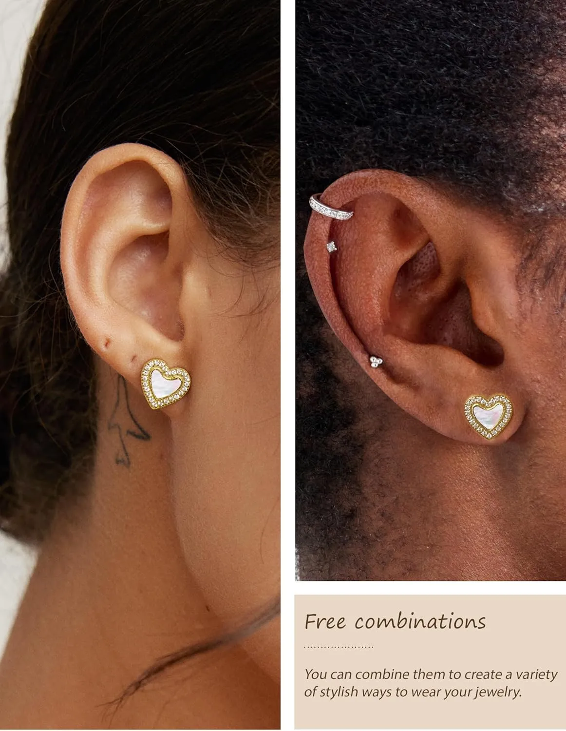 3 Pairs Shell Earrings for Women, Gold Plated Cubic Zirconia Star, Heart, Round, Hypoallergenic 316L Stainless Steel, Elegant Beach Earrings, Perfect Valentines Day, Christmas, and Mothers Day Gift