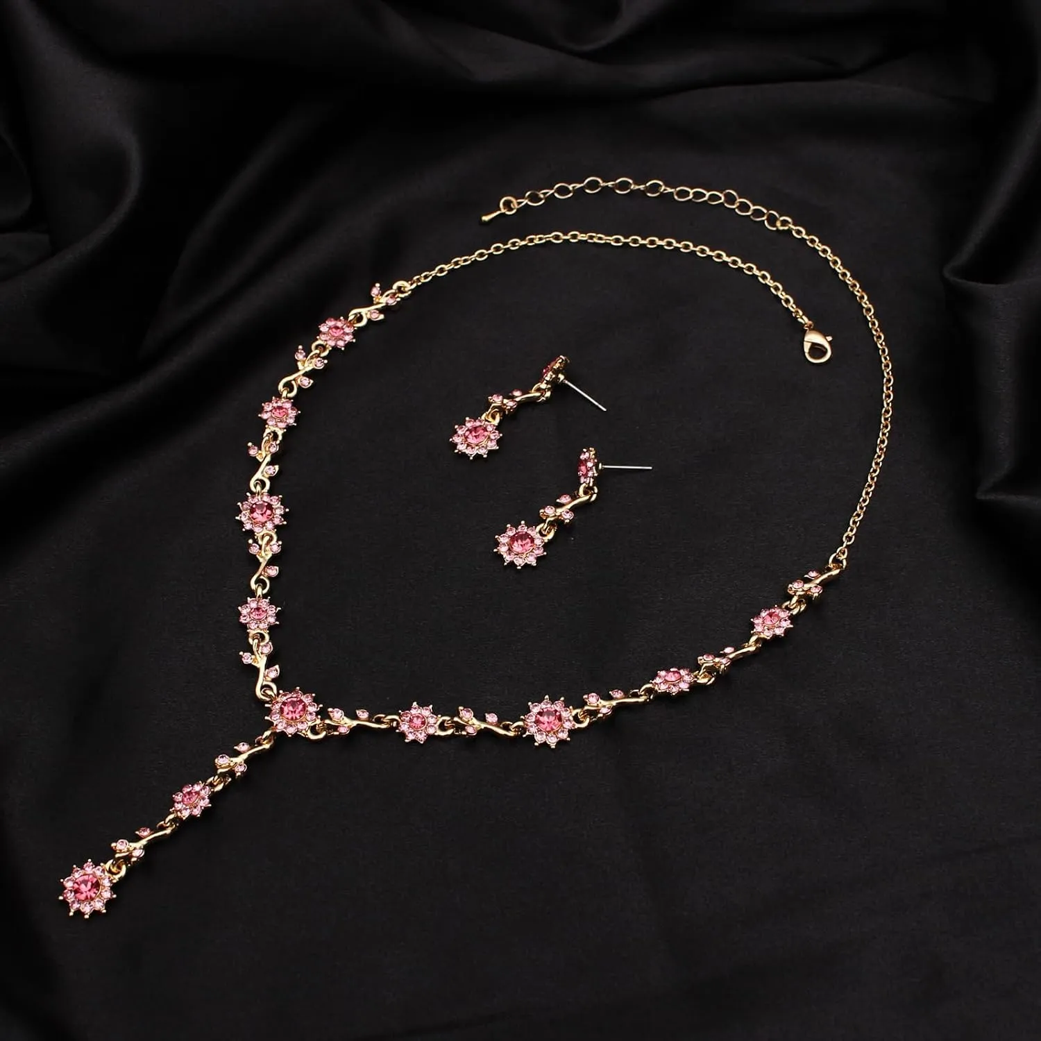 3 Pcs Elegant Bride Bridal Austrian Crystal Flower Shaped Necklace Dangle Earring Bracelet Wedding Party Jewelry Set for Women