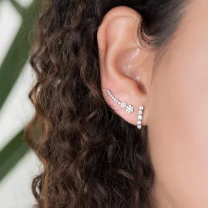 3/8 Carat Natural Diamond Ear Climber Earrings in 14K Solid White Gold Floral Diamond Ear Crawler Cuff Earrings Ear Wrap Jewelry for Women Fine Jewelry G-H, SI1-SI2 Fine Jewelry