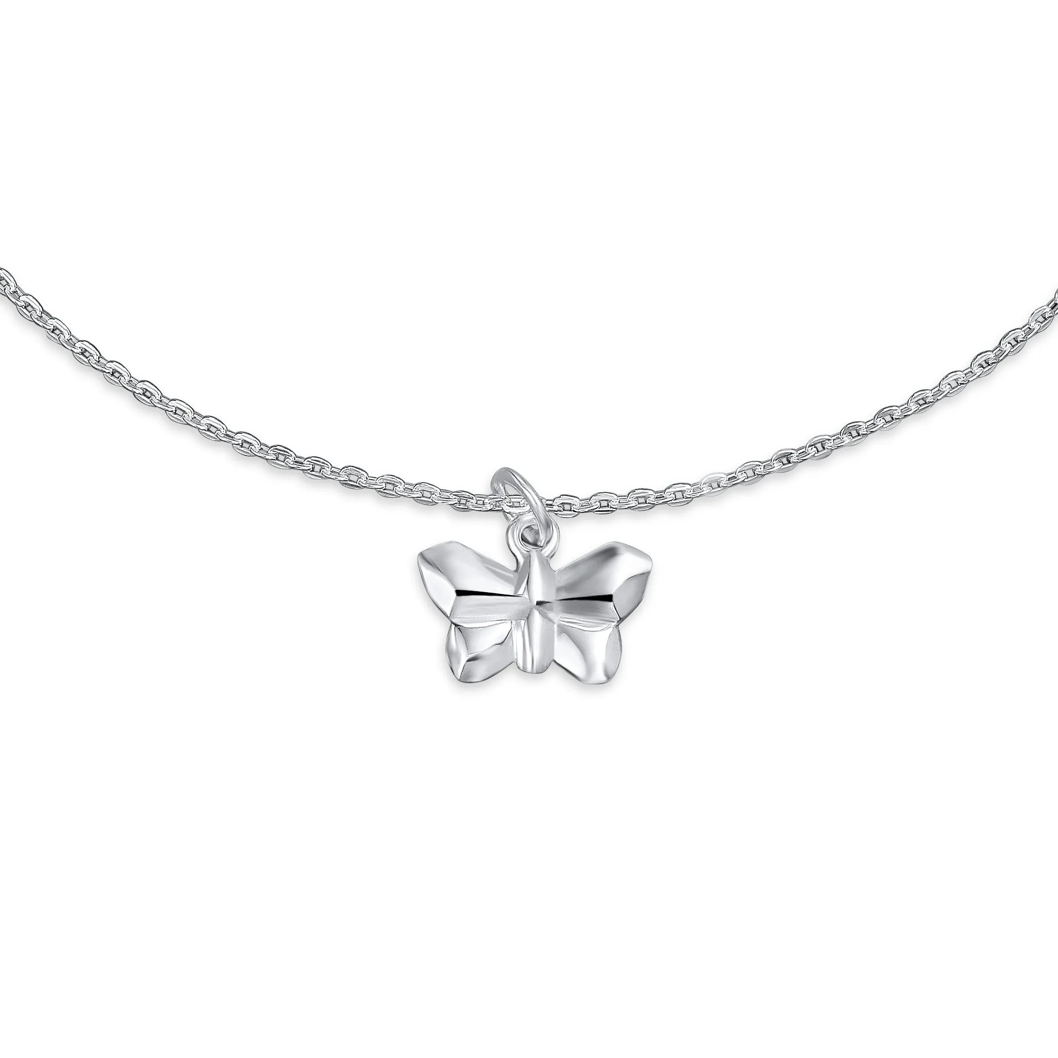 3D Geometric Butterfly Anklet Ankle Bracelet Sterling Silver 9-10 Inch