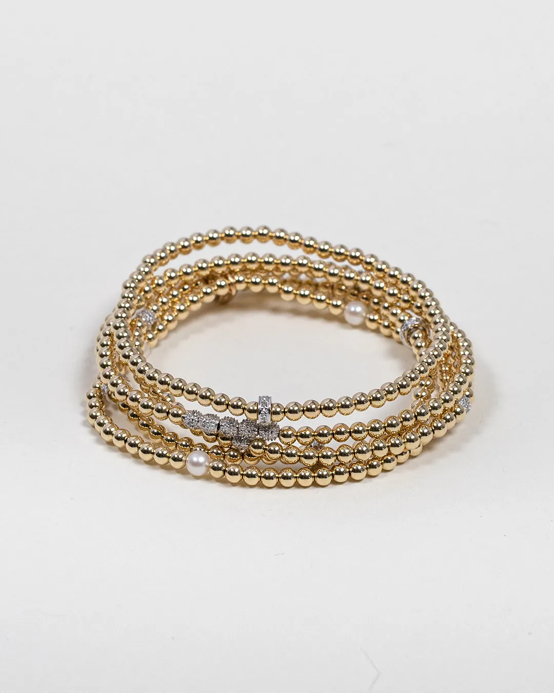 3mm Gold Segment Bead Bracelet With Pearl Beads