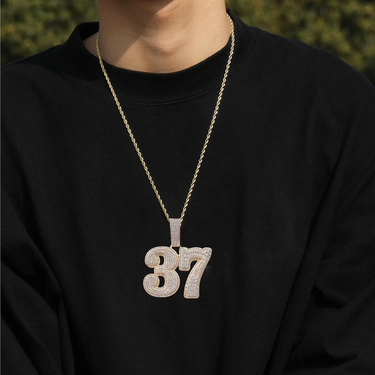 3UMeter Diamond Chain Iced Out Letter Necklace Custom Name Chain Name Plate Necklaces with Rope Chain Custom Name Necklace Hip Hop Pendant for Men Women
