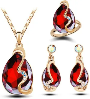4 Pieces Elegant Shiny Starlight Crystal Rhinstone Pendant Necklace Earring Ring Jewelry Set for Women Lady Wedding Anniversary Birthday Party Gift