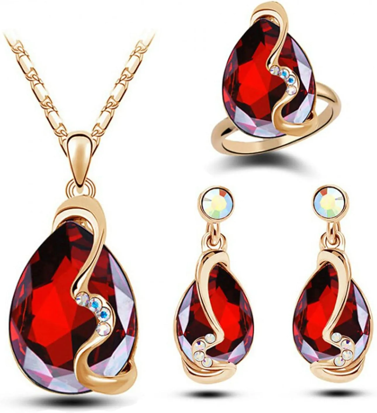 4 Pieces Elegant Shiny Starlight Crystal Rhinstone Pendant Necklace Earring Ring Jewelry Set for Women Lady Wedding Anniversary Birthday Party Gift