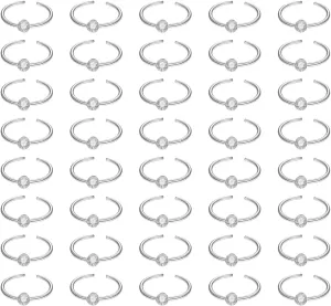 40PCS Basic Clear Rhinestone C Shape Nose Rings, 316L Stainless Steel Hypoallergenic 22G Nose Rings, Unisex Fashion Simple Piercing Jewelry