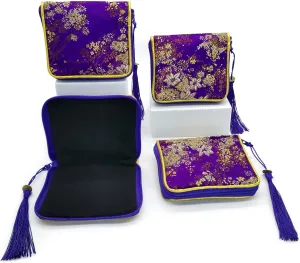 4pc Zipper Jewelry Pouches Brocade Cosmetic Bags Embroidered Coin Purses Wallets for Women