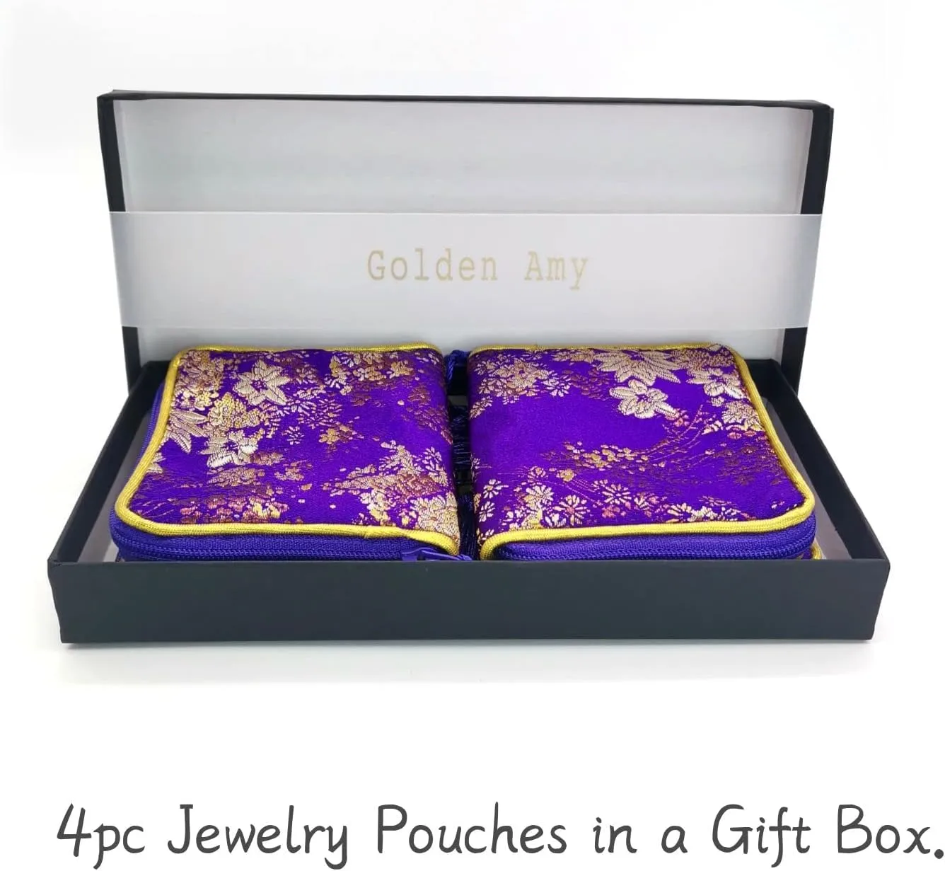 4pc Zipper Jewelry Pouches Brocade Cosmetic Bags Embroidered Coin Purses Wallets for Women