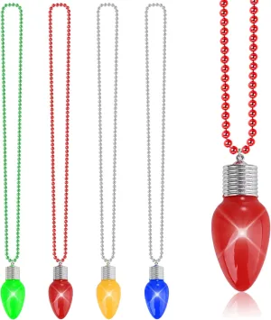 4PCS Christmas Light Necklace, Glow Christmas Necklace with Bulb Pendent, Red Yellow Green Blue 3 Modes Xmas Necklace Bulk, 3D Christmas Necklace Accessories for Ugly Sweater New Year Family Party