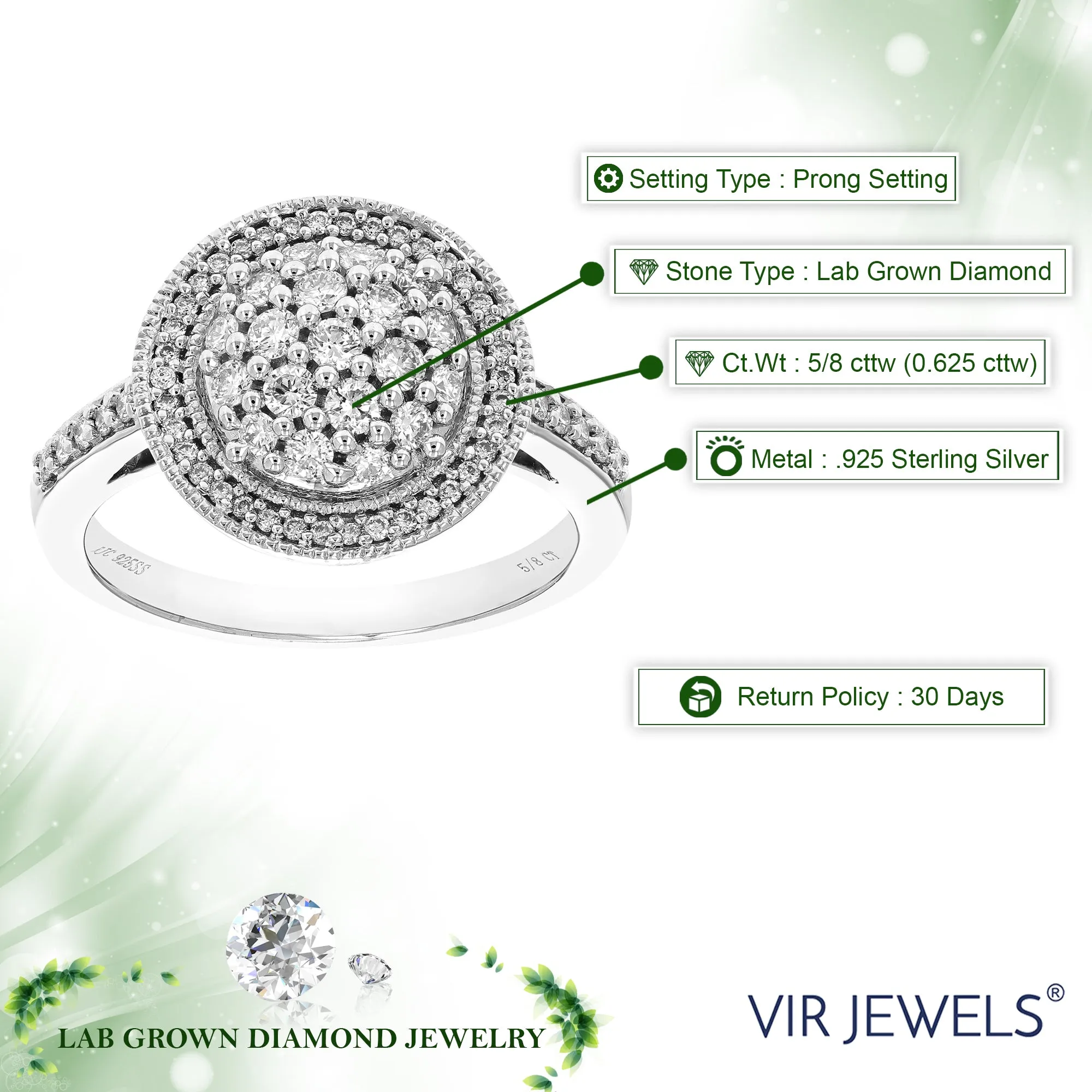 5/8 cttw Lab Grown Diamond Engagement Rings in Sterling Silver