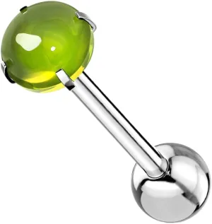 6 mm Prong Set Zircon Cabochon Stone Surgical Steel Barbell Tongue Rings Green Body Unique Jewelry Delicate Design Piercing Steel Surgical For Women