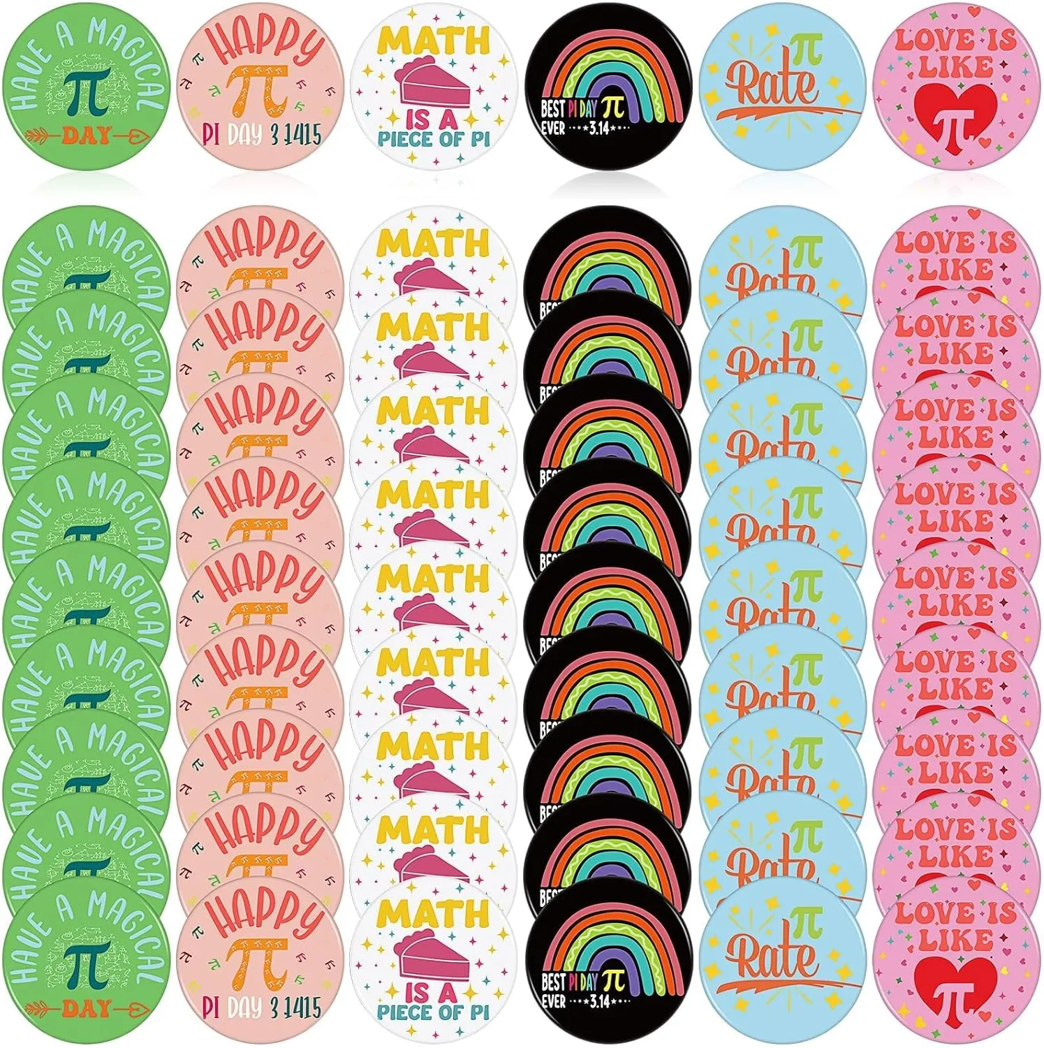 60 Pcs Pi Pins Party Favors 2.28 Inch Large Pi Day Lapel Badges Math Pi Sign Round Brooch Button for Clothing Bag Backpack Hat Decor Back to School Gift