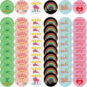 60 Pcs Pi Pins Party Favors 2.28 Inch Large Pi Day Lapel Badges Math Pi Sign Round Brooch Button for Clothing Bag Backpack Hat Decor Back to School Gift