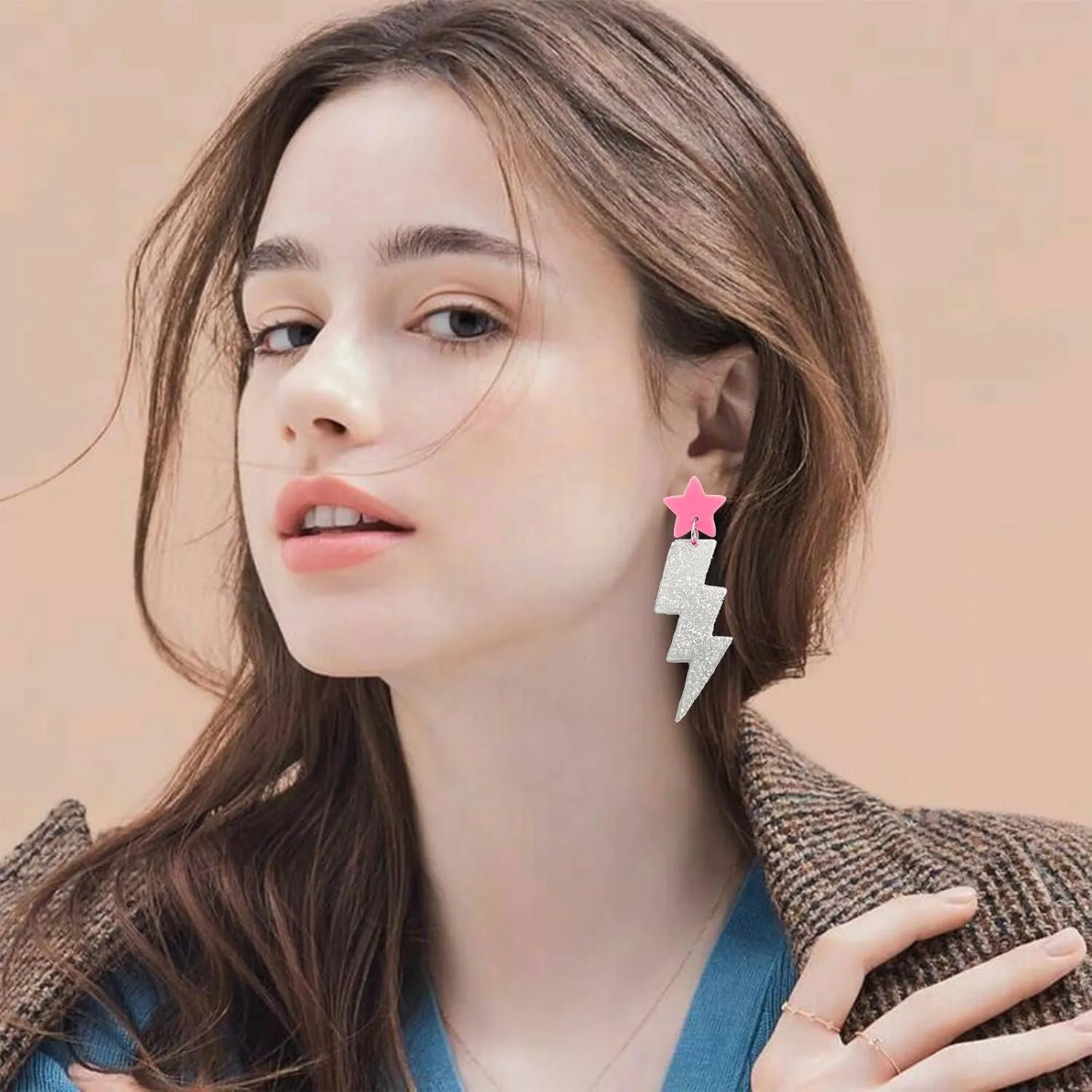 80s 90s Retro Neon Lightning Drop Earrings for Women Colorful Retro Pendant Acrylic Drop Dangle Earrings Thunder Flash Lightning Drop Earrings for 80's Outfit Glow Party Accessories
